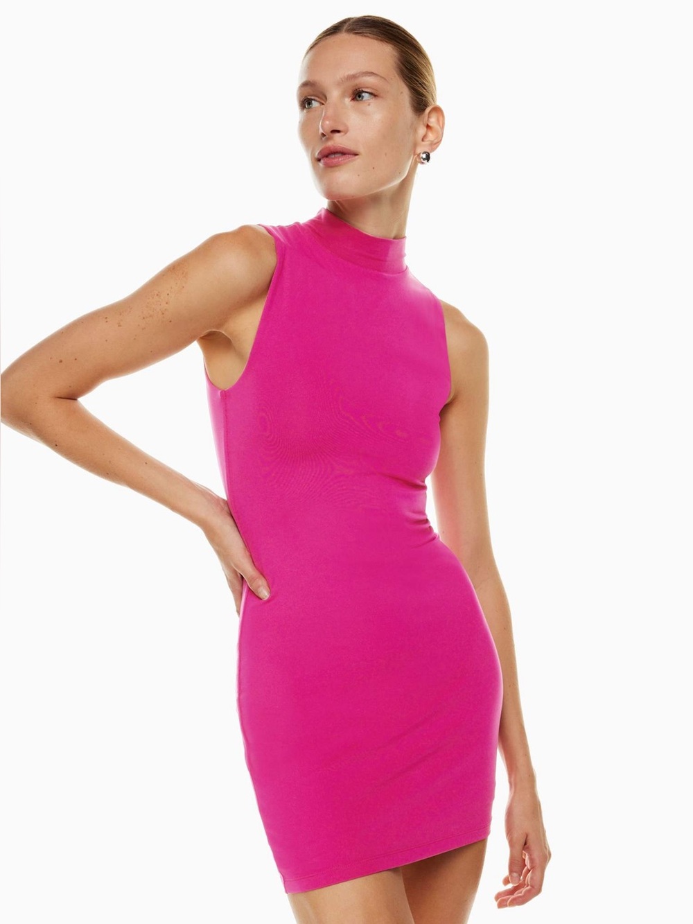 Aritzia Babaton Contour Mockneck Mini Dress - Granita Pink Sleeveless Bodycon